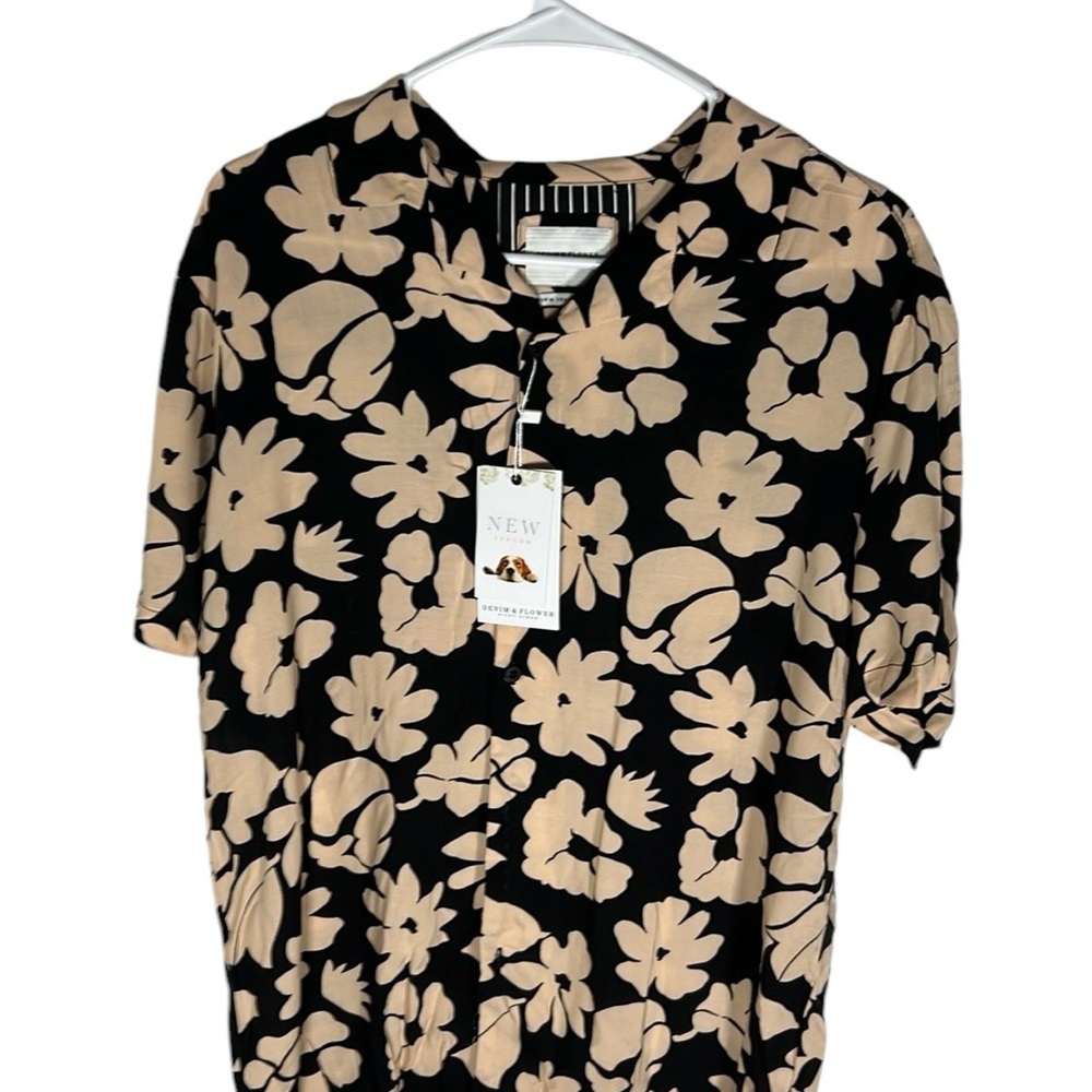 Denim & Flower Black Floral Button Up Viscose Shirt Men’s Size M